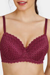 Zivame New Romance Padded Wired 3/4Th Coverage Lace Bra - Beet Red — thumbnail 4