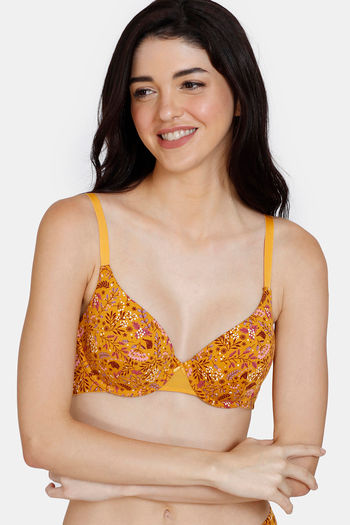 Zivame Robin's Song Padded Wired 3/4th Coverage T-Shirt Bra - Golden Orange