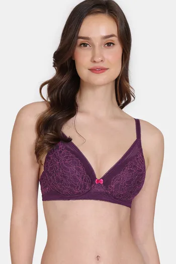 Zivame Primrose Padded Wired 3/4th Coverage Lace Bra - Dark Purple