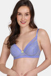 Zivame Primrose Padded Wired 3/4th Coverage Lace Bra - Jacaranda — thumbnail 1