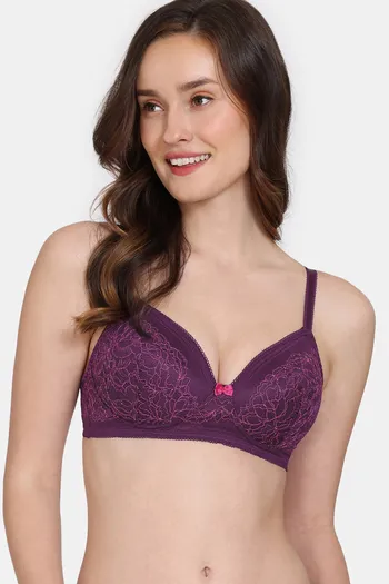 Zivame Primrose Padded Non Wired 3/4th Coverage Lace Bra - Dark Purple