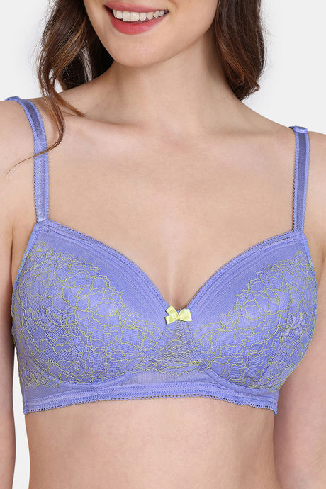 Zivame Primrose Padded Non Wired 3/4th Coverage Lace Bra - Jacaranda — image 4