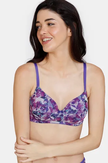 Zivame Bohemian Blooms Padded Non Wired 3/4Th Coverage T-Shirt Bra - Purple Magic