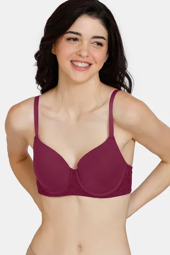 Zivame Beautiful Basics Padded Wired 3/4th Coverage T-Shirt Bra - Beet Red