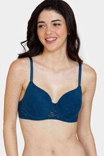 Zivame Beautiful Basics Padded Wired 3/4th Coverage T-Shirt Bra - Gibraltar Sea