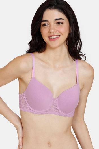 Zivame Beautiful Basics Padded Wired 3/4th Coverage T-Shirt Bra - Violet Tulle