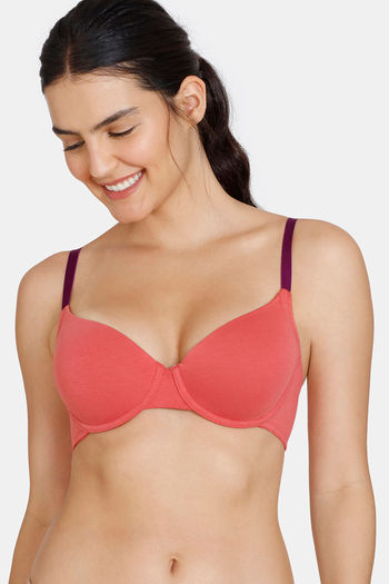 Zivame Beautiful Basics Padded Wired Medium Coverage T-Shirt Bra - Mineral Red
