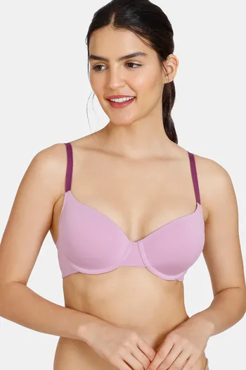Zivame Beautiful Basics Padded Wired Medium Coverage T-Shirt Bra - Violet Tulle