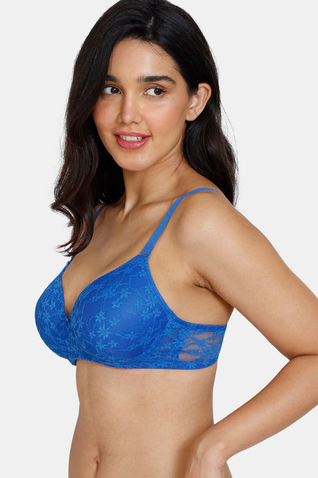 Zivame Beautiful Basics Padded Non Wired 3/4th Coverage Lace Bra - Lapis Blue — image 3
