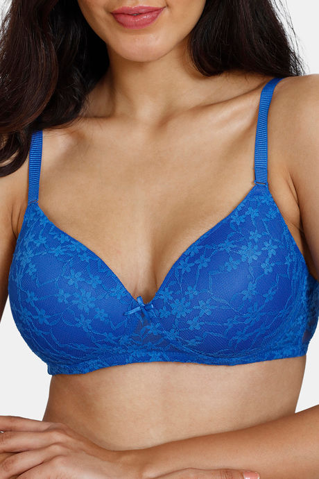 Zivame Beautiful Basics Padded Non Wired 3/4th Coverage Lace Bra - Lapis Blue — image 4