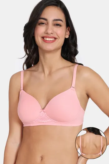 Zivame Padded Non Wired 3/4th Coverage Backless Bra - Powder Pink