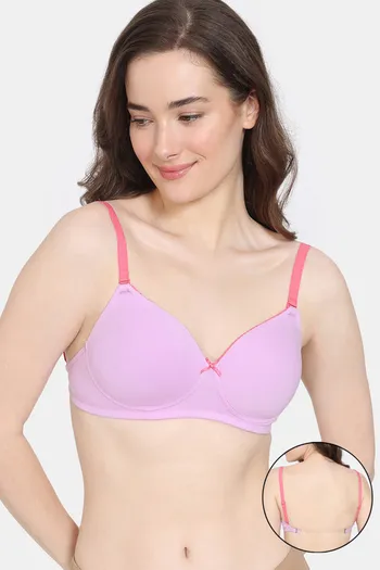 Zivame Beautiful Basics Padded Non Wired 3/4th Coverage Backless Bra - Violet Tulle