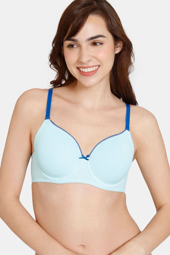 Zivame Beautiful Basics Padded Wired 3/4th Coverage T-Shirt Bra - Tanager Turquoise