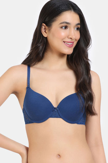 Zivame Beautiful Basics Push-Up Wired Medium Coverage Bra - Navy Peony