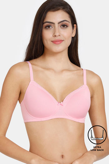 Zivame Beautiful Basics Padded Non Wired 3/4th Coverage Ultra Low Back T-Shirt Bra - Prism Pink