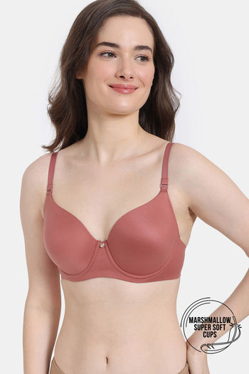 Zivame Marshmallow Padded Wired 3/4Th Coverage T-Shirt - Dusty Cedar