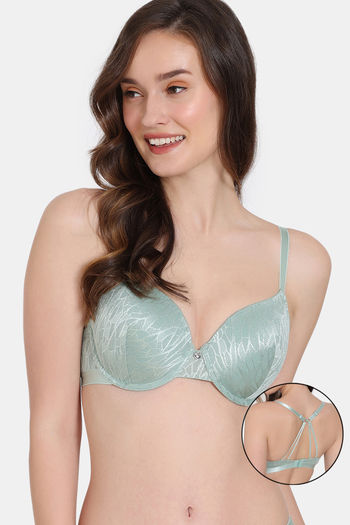 Zivame Coral Glaze Padded Wired 3/4Th Coverage Lace Bra - Granite Green