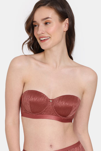 model image of Zivame Coral Glaze Padded Wired 3/4th Coverage Strapless Bra - Cinnabar