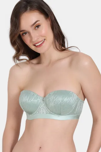 model image of Zivame Coral Glaze Padded Wired 3/4th Coverage Strapless Bra - Granite Green