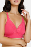 Zivame Vintage Lace Double Layered Non Wired Medium Coverage Slip-On Bra - Carmine — thumbnail 4