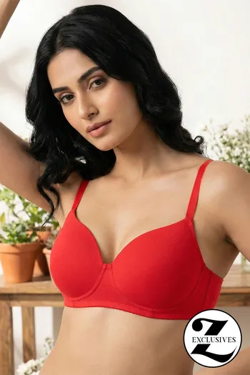 Zivame Padded Non Wired 3/4Th Coverage T-Shirt Bra - Chinese Red