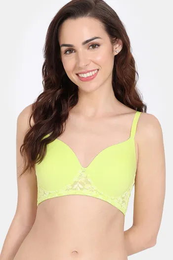Zivame Padded Non Wired 3/4th Coverage T-Shirt Bra - Wild Lime