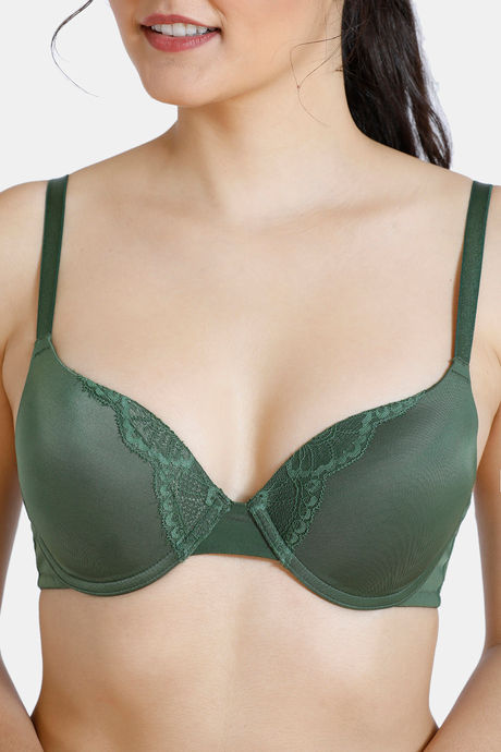 Zivame Beautiful Basics Push-Up Wired Medium Coverage Bra - Green Floral — image 4