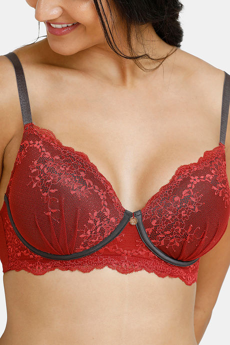 Zivame Sensual Stir Padded Non Wired 3/4th Coverage Lace Bra - Merlot — image 4