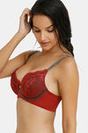 Zivame Sensual Stir Padded Wired Medium Coverage Lace Bra - Merlot — thumbnail 2