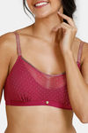 Zivame Ornate Glitz Double Layered Non Wired 3/4th Coverage Blouse Bra - Wine — thumbnail 4