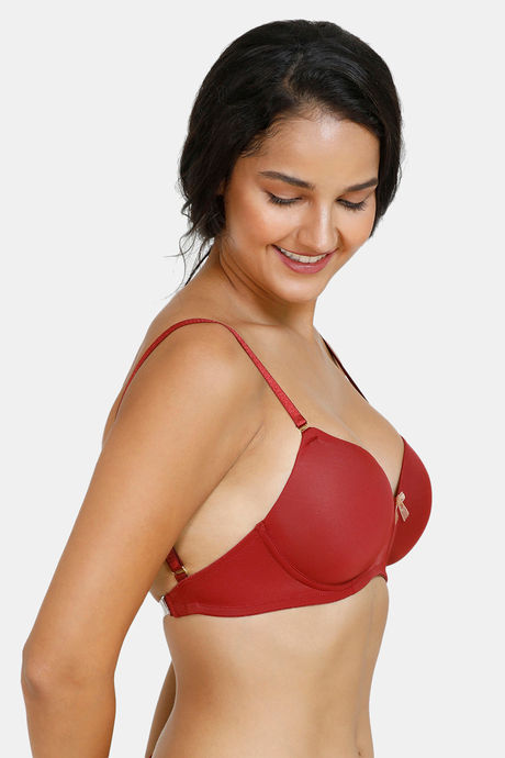 Zivame Damask Padded Non Wired 3/4th Coverage T-Shirt Bra - Merlot — image 2