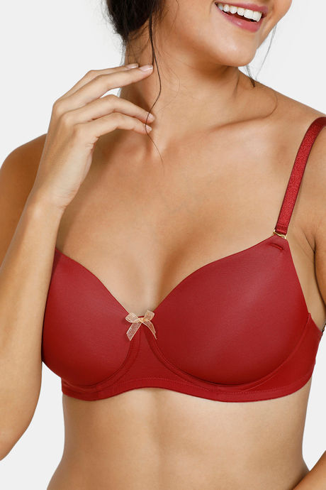 Zivame Damask Padded Non Wired 3/4th Coverage T-Shirt Bra - Merlot — image 4