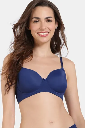 Zivame Beautiful Basics Padded Non Wired 3/4Th Coverage T-Shirt Bra - Blue Depth