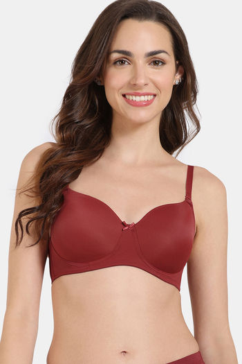 Zivame Beautiful Basics Padded Non Wired 3/4Th Coverage T-Shirt Bra - Sundried Tomato