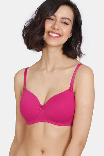 Zivame Beautiful Basics Padded Non Wired 3/4Th Coverage T-Shirt Bra - Love Potion