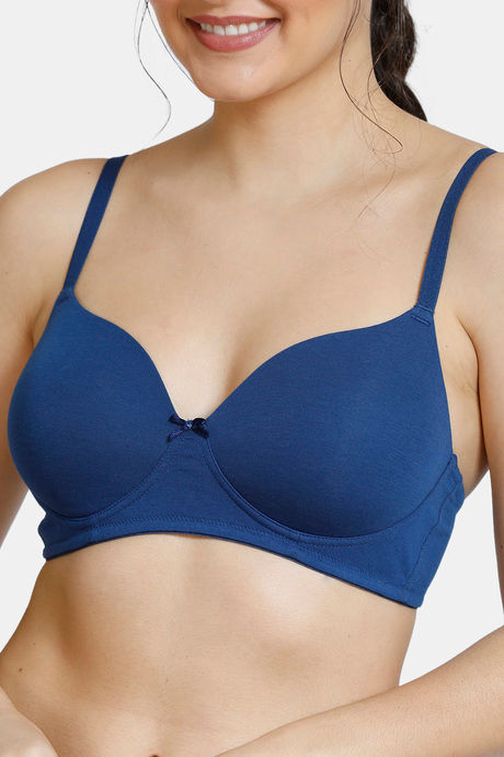 Zivame Beautiful Basics Padded Non Wired 3/4th Coverage T-Shirt Bra - Navy Peony — image 5