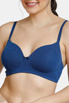 Zivame Beautiful Basics Padded Non Wired 3/4th Coverage T-Shirt Bra - Navy Peony — thumbnail 5