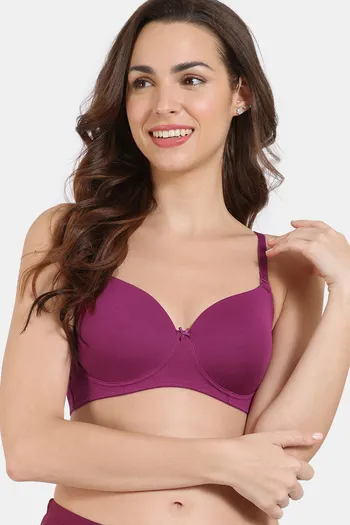 Zivame Beautiful Basics Padded Non Wired 3/4th Coverage T-Shirt Bra - Raspberry Radiance