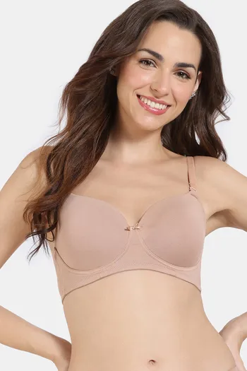 Zivame Happy Basics Padded Non Wired 3/4th Coverage T-Shirt Bra for Women -  Wedgewood