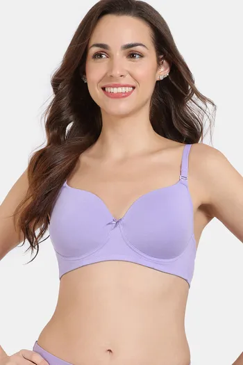 Zivame Beautiful Basics Padded Non Wired 3/4th Coverage T-Shirt Bra - Violet Tulip