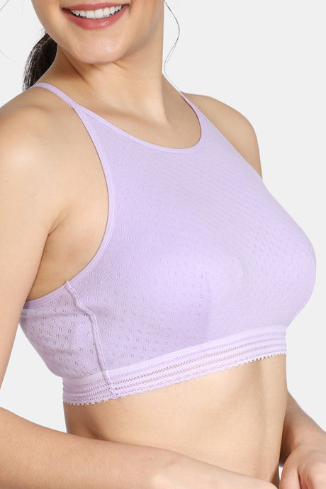 Zivame Pointelle Double Layered Non Wired Full Coverage Bralette - Lavender — image 4