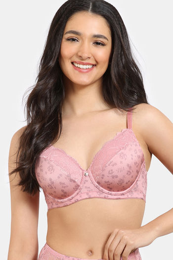 Zivame Rose Blush Vows Padded Wired 3/4Th Coverage Lace Bra - Rose Tan