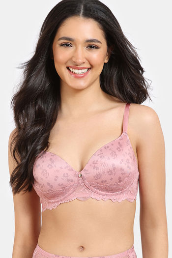 Zivame Rose Blush Vows Padded Wired 3/4Th Coverage Lace Bra - Rose Tan