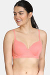 Zivame Pointelle Padded Wired 3/4th Coverage T-Shirt Bra - Salmon Rose — thumbnail 1