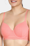 Zivame Pointelle Padded Wired 3/4th Coverage T-Shirt Bra - Salmon Rose — thumbnail 4