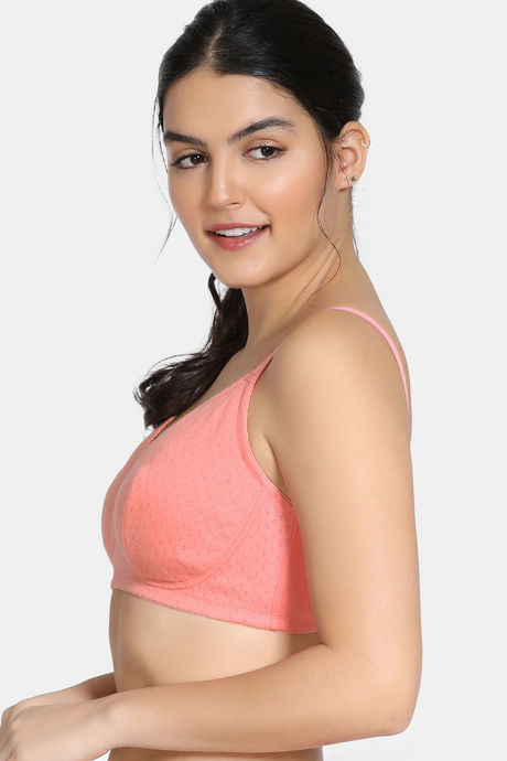 Zivame True Curv Pointelle Double Layered Non Wired 3/4th Coverage Supper Support Bra - Salmon Pink — image 3