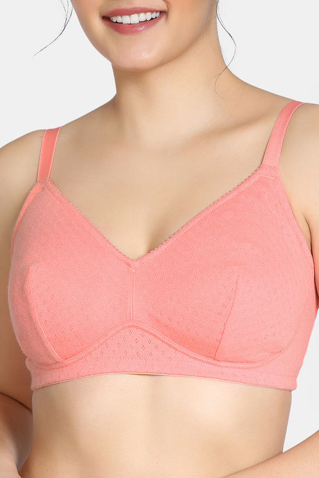 Zivame True Curv Pointelle Double Layered Non Wired 3/4th Coverage Supper Support Bra - Salmon Pink — image 4