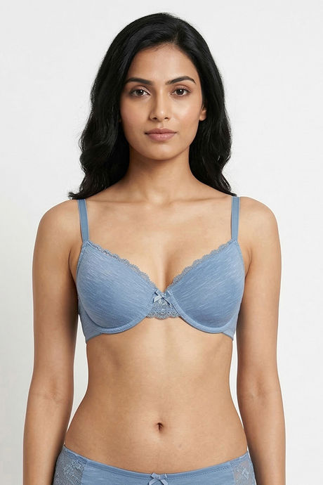 Zivame Lace Melange Padded Wired 3/4th Coverage Tshirt Bra - Blue — image 2