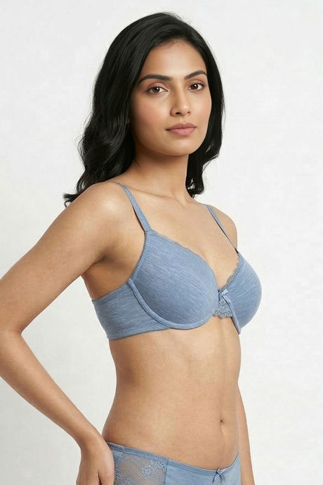 Zivame Lace Melange Padded Wired 3/4th Coverage Tshirt Bra - Blue — image 4
