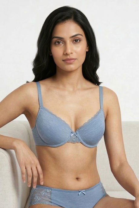 Zivame Lace Melange Padded Wired 3/4th Coverage Tshirt Bra - Blue — image 5